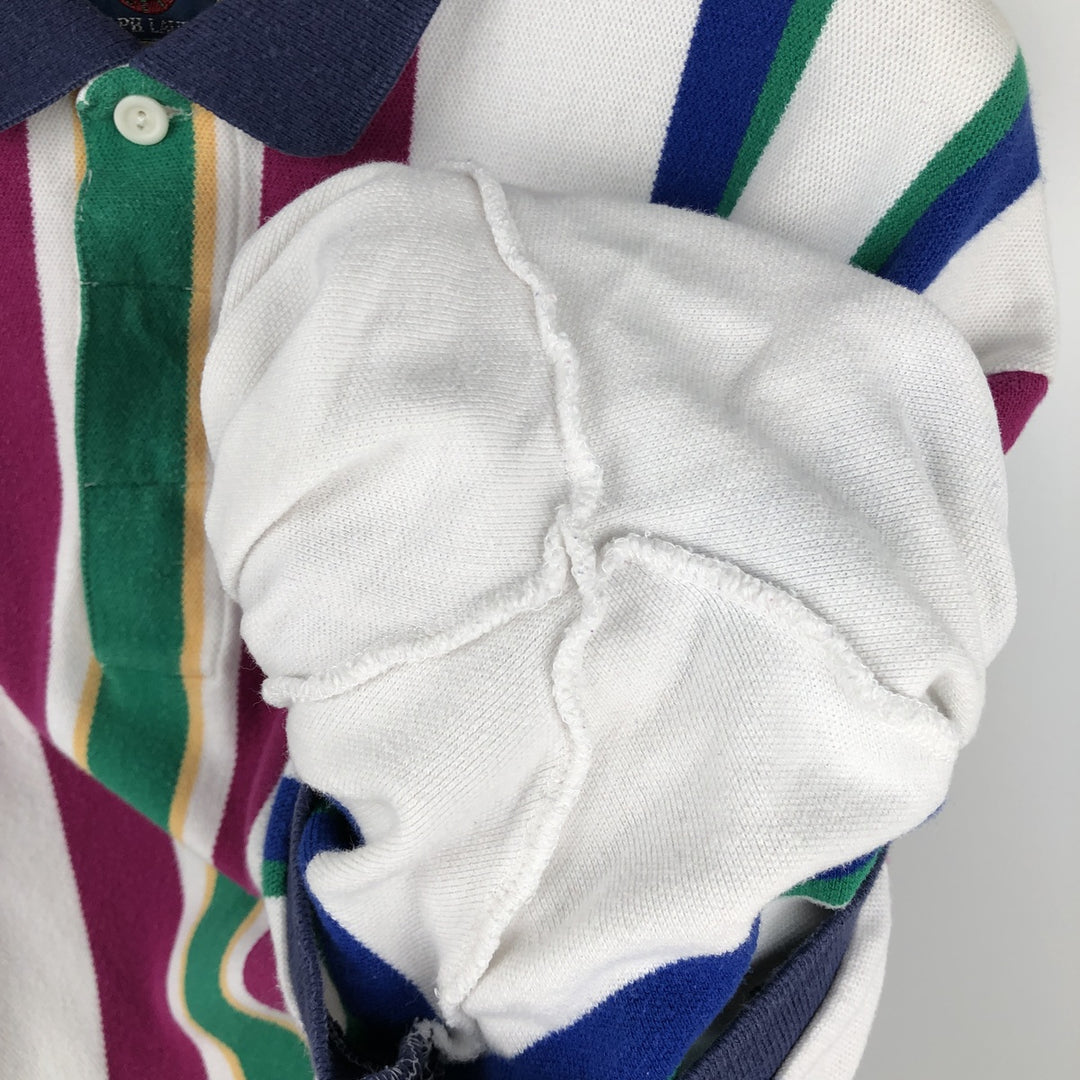 1980'S Ralph Lauren Chaps, Multi-Striped Short-Sleeve Polo Shirt, Men's Size L (Equivalent), Vintage cotton white type Vintage Second Hand