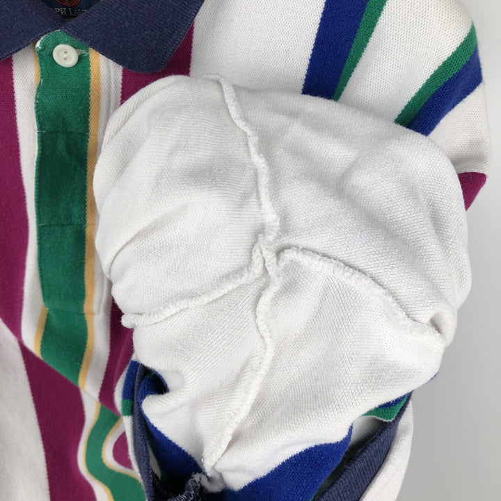1980'S Ralph Lauren Chaps, Multi-Striped Short-Sleeve Polo Shirt, Men's Size L (Equivalent), Vintage cotton white type Vintage Second Hand