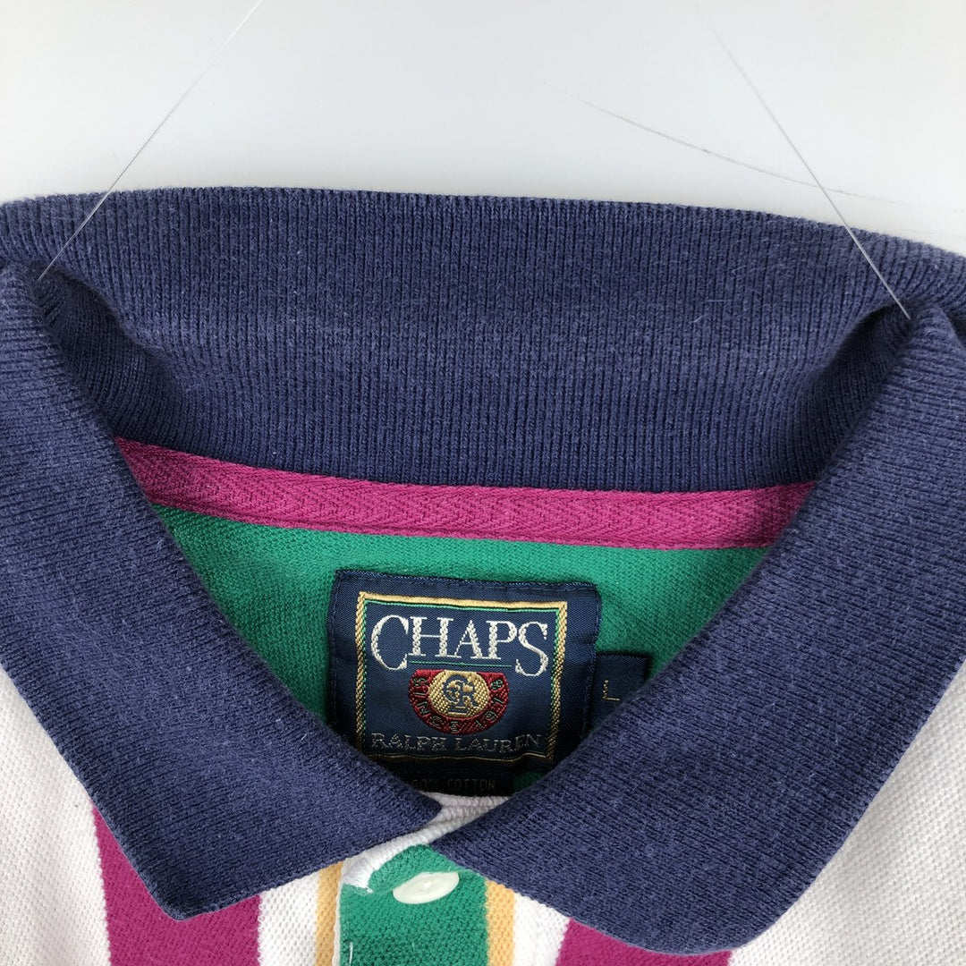 1980'S Ralph Lauren Chaps, Multi-Striped Short-Sleeve Polo Shirt, Men's Size L (Equivalent), Vintage cotton white type Vintage Second Hand