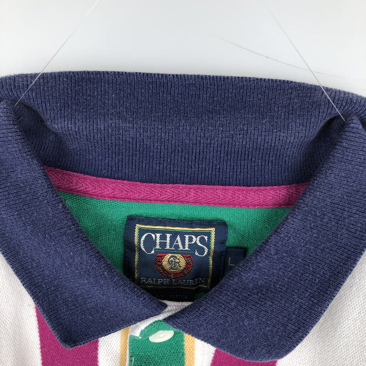 1980'S Ralph Lauren Chaps, Multi-Striped Short-Sleeve Polo Shirt, Men's Size L (Equivalent), Vintage cotton white type Vintage Second Hand