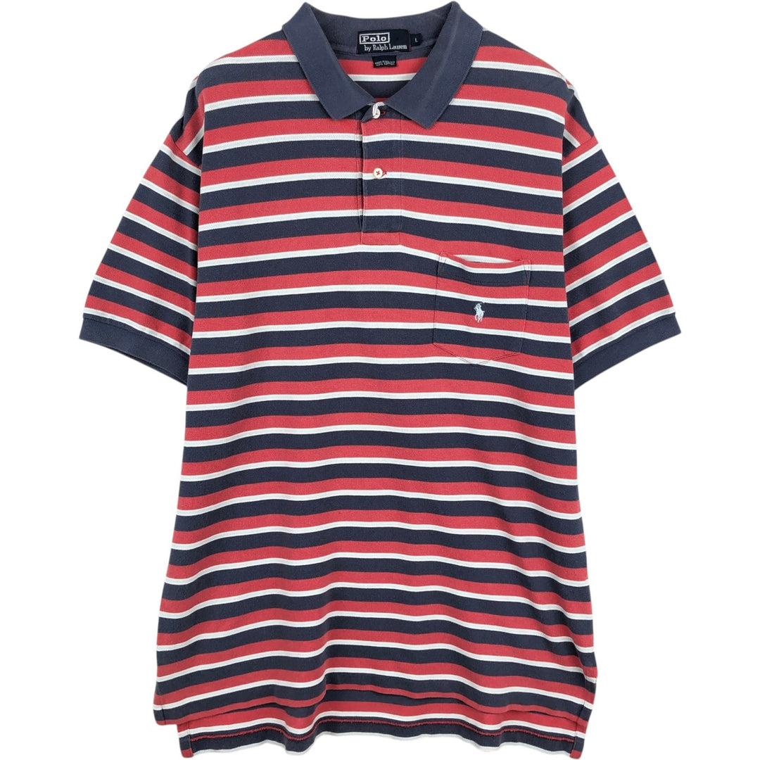 Ralph Lauren POLO by Ralph Lauren Multi-border short sleeve striped polo shirt Men's size L cotton red type Vintage Second Hand