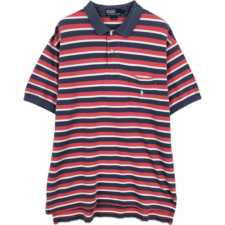 Ralph Lauren POLO by Ralph Lauren Multi-border short sleeve striped polo shirt Men's size L cotton red type Vintage Second Hand