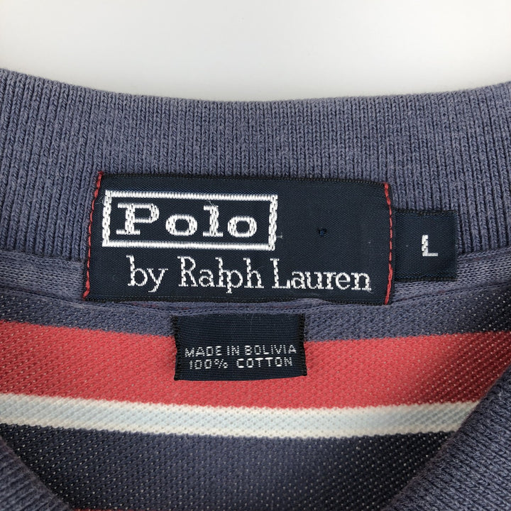 Ralph Lauren POLO by Ralph Lauren Multi-border short sleeve striped polo shirt Men's size L cotton red type Vintage Second Hand