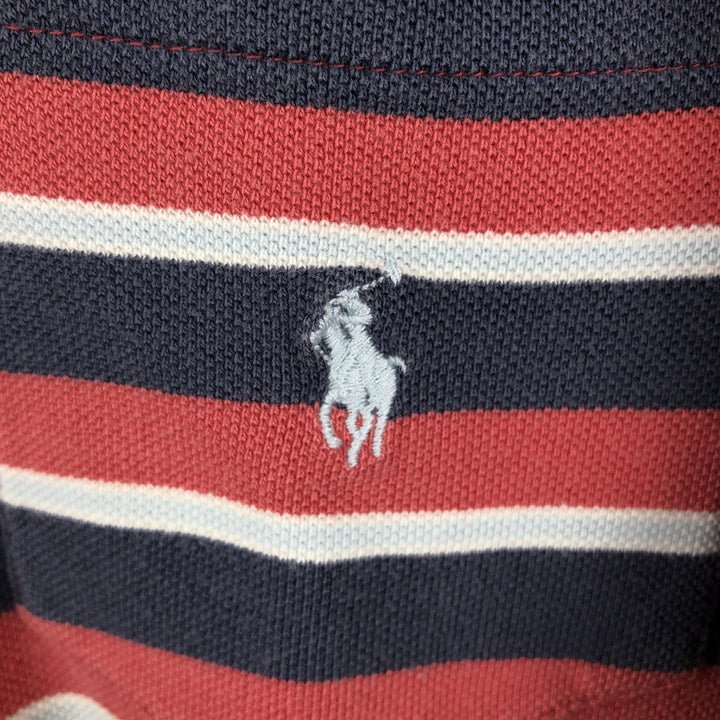 Ralph Lauren POLO by Ralph Lauren Multi-border short sleeve striped polo shirt Men's size L cotton red type Vintage Second Hand