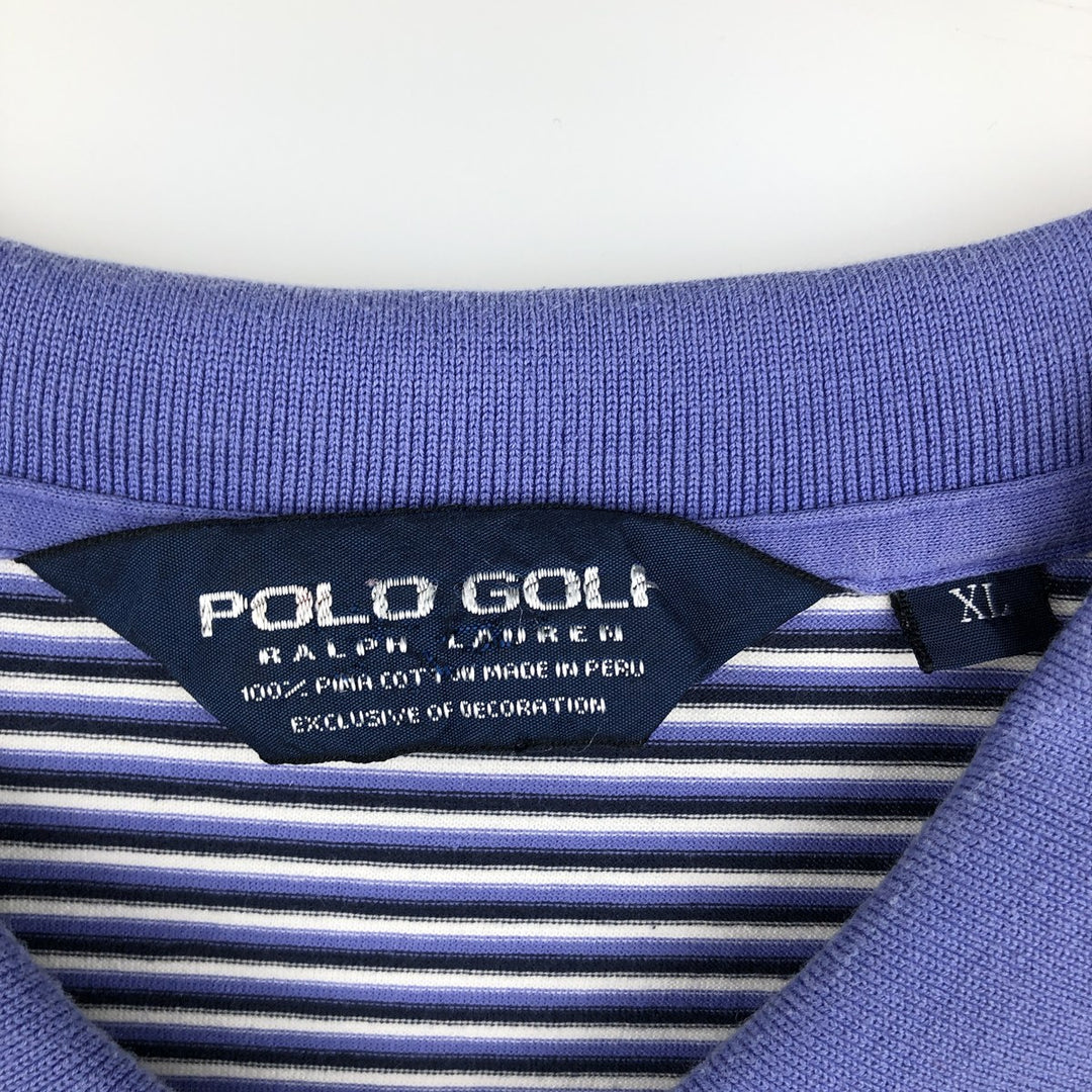 Ralph Lauren POLO GOLF Short Sleeve Striped Polo Shirt Men's XL Pima Cotton Purple type blue-purple Vintage Second Hand