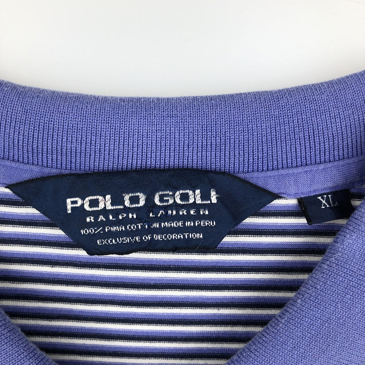 Ralph Lauren POLO GOLF Short Sleeve Striped Polo Shirt Men's XL Pima Cotton Purple type blue-purple Vintage Second Hand