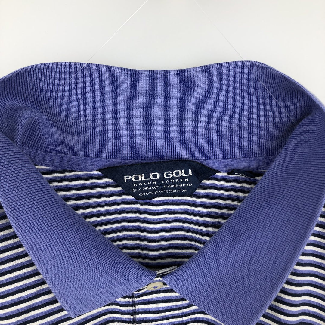 Ralph Lauren POLO GOLF Short Sleeve Striped Polo Shirt Men's XL Pima Cotton Purple type blue-purple Vintage Second Hand