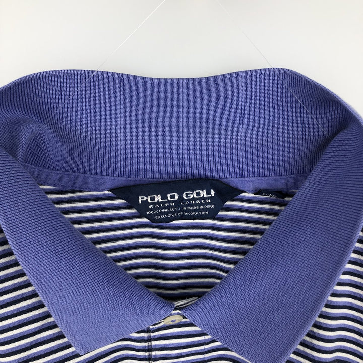 Ralph Lauren POLO GOLF Short Sleeve Striped Polo Shirt Men's XL Pima Cotton Purple type blue-purple Vintage Second Hand