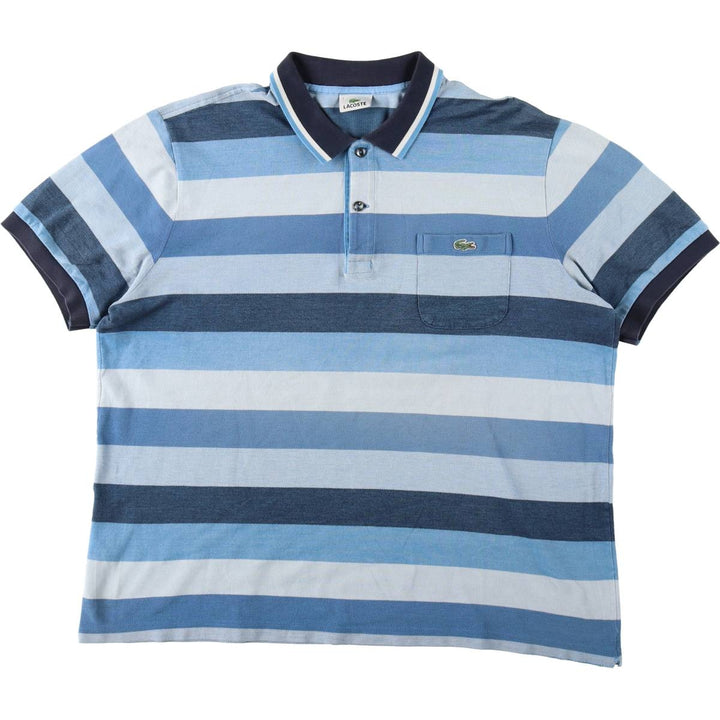 Lacoste Multi-stripe Short-Sleeve Polo Shirt, Size 7 (Men's XXL equivalent) cotton blue type Vintage Second Hand