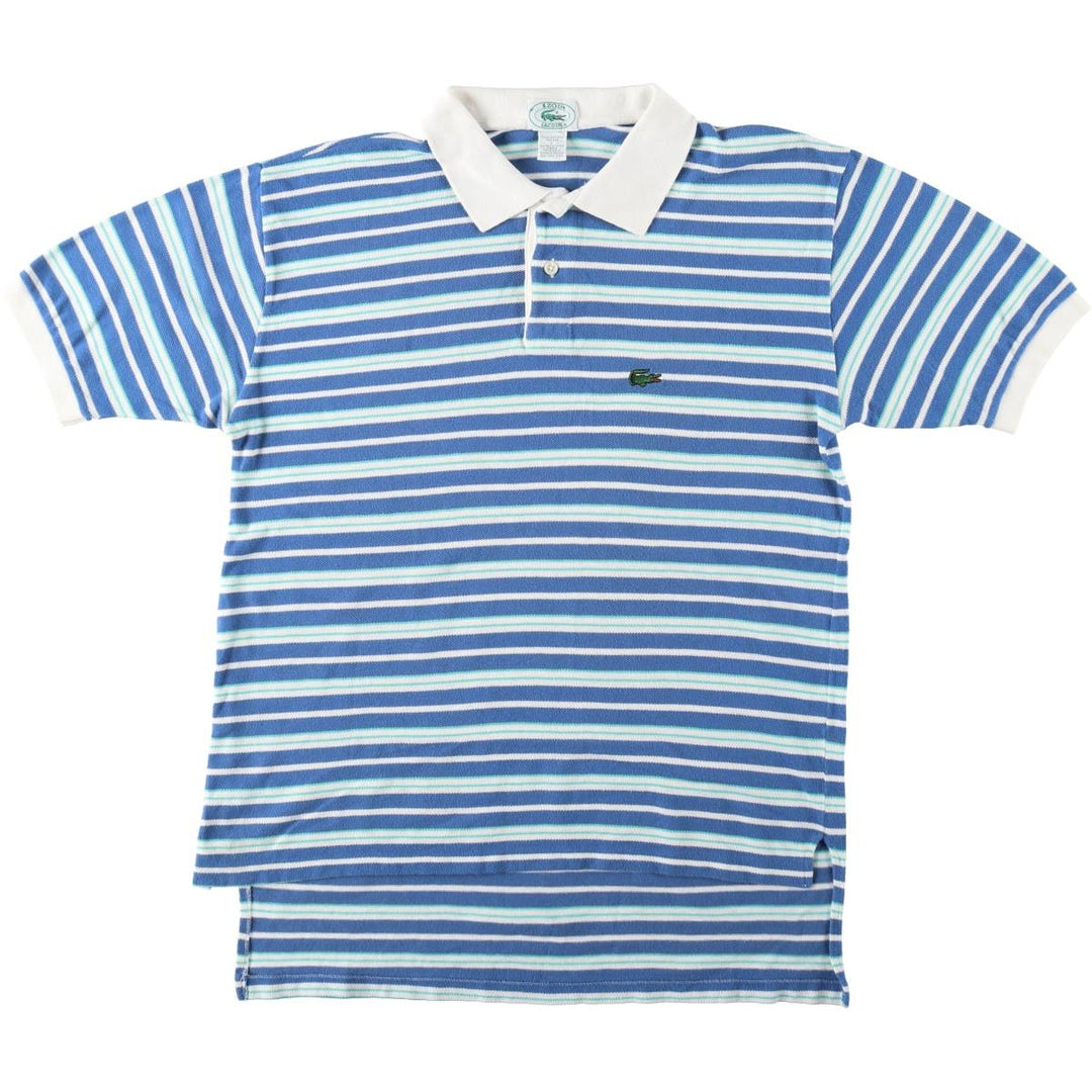 1980'S Lacoste IZOD Multi-stripe Short-Sleeve Polo Shirt, Men's Size L (Equivalent), Vintage cotton blue type Vintage Second Hand