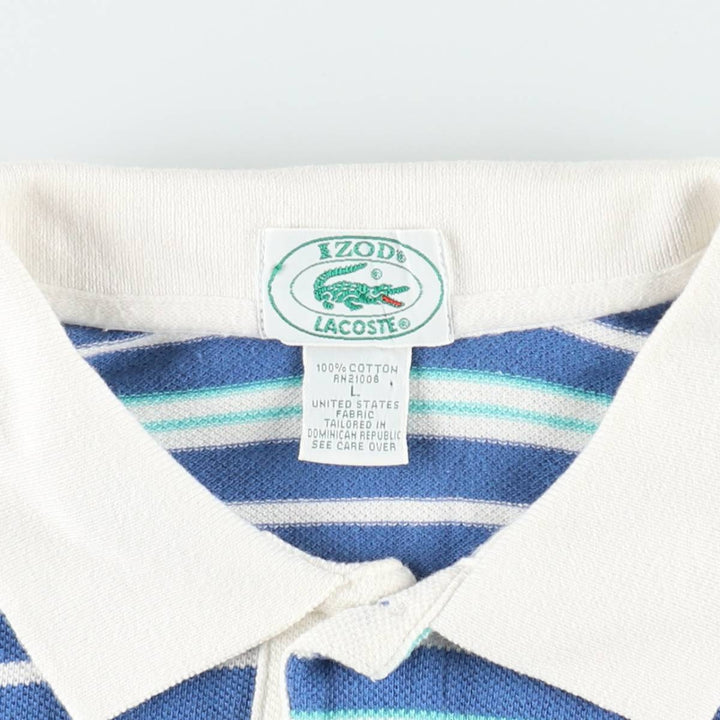 1980'S Lacoste IZOD Multi-stripe Short-Sleeve Polo Shirt, Men's Size L (Equivalent), Vintage cotton blue type Vintage Second Hand