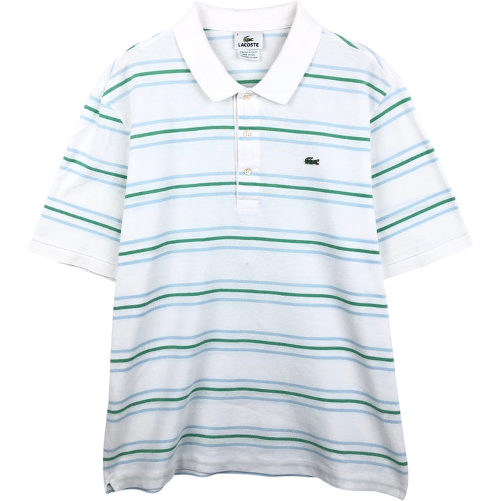 Lacoste (LACOSTE) French design short-sleeved striped polo shirt, size 6 (equivalent to men's XL) cotton white type Vintage Second Hand
