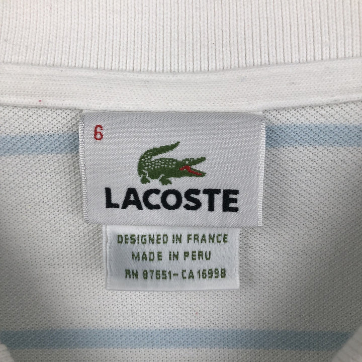 Lacoste (LACOSTE) French design short-sleeved striped polo shirt, size 6 (equivalent to men's XL) cotton white type Vintage Second Hand