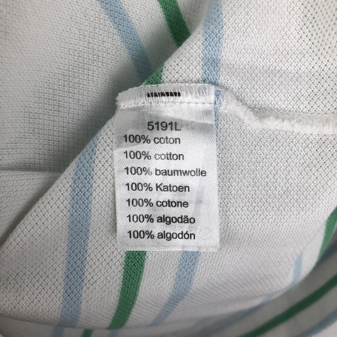 Lacoste (LACOSTE) French design short-sleeved striped polo shirt, size 6 (equivalent to men's XL) cotton white type Vintage Second Hand