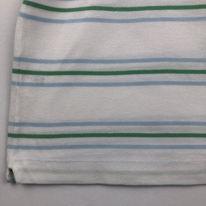Lacoste (LACOSTE) French design short-sleeved striped polo shirt, size 6 (equivalent to men's XL) cotton white type Vintage Second Hand