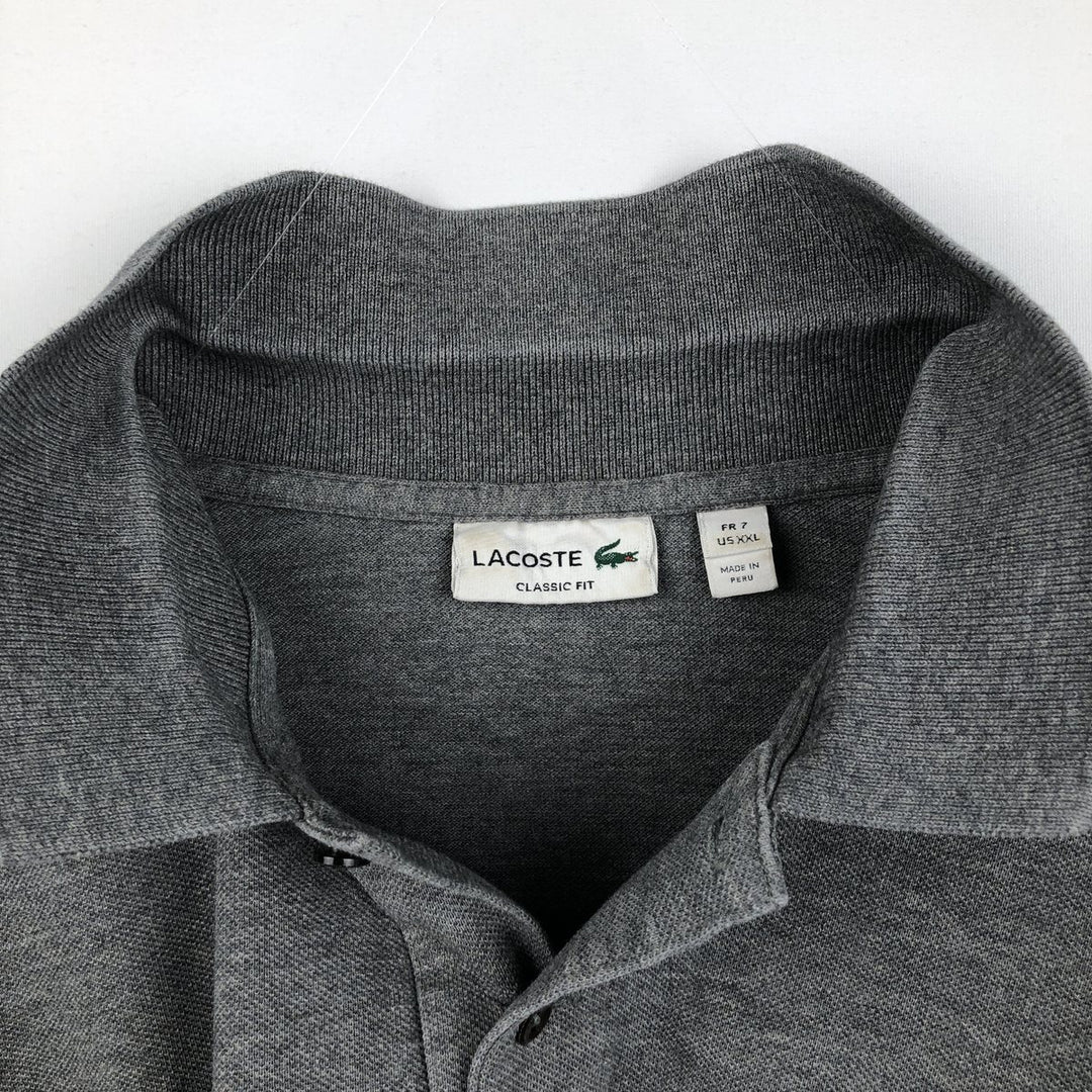 Lacoste Classic Fit short sleeve polo shirt for men, equivalent to XXL cotton gray type Vintage Second Hand