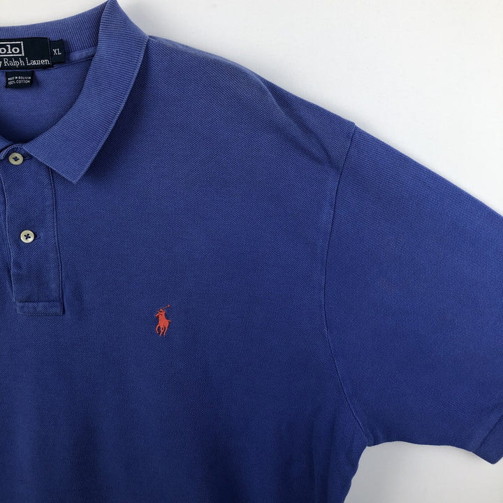 Ralph Lauren POLO by Ralph Lauren short sleeve polo shirt, men's XL size cotton blue type Vintage Second Hand