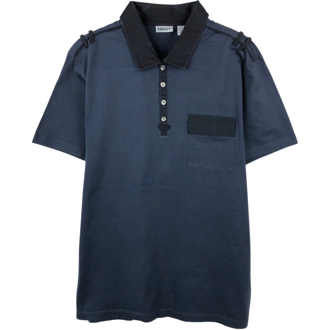 Donna Karan New York (DKNY) Short-Sleeve Polo Shirt, Men's Size L (approx.) cotton navy blue type Vintage Second Hand