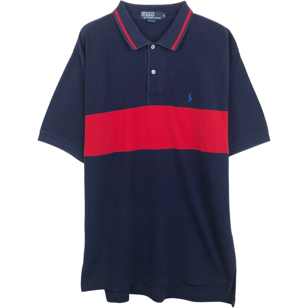Ralph Lauren POLO by Ralph Lauren short sleeve polo shirt, men's XL size cotton navy blue type Vintage Second Hand