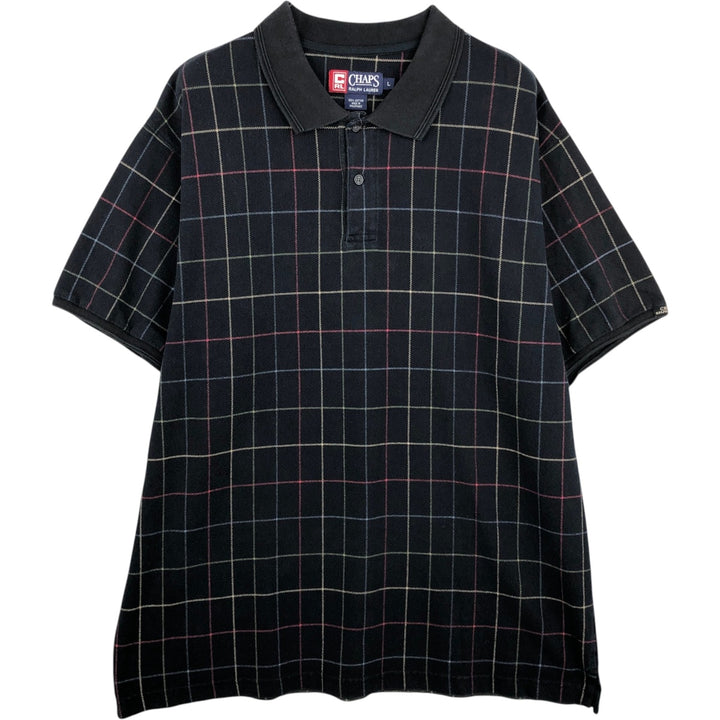 Ralph Lauren CHAPS Short-Sleeve Check Polo Shirt, Men's Size L (approx.) cotton black type Vintage Second Hand