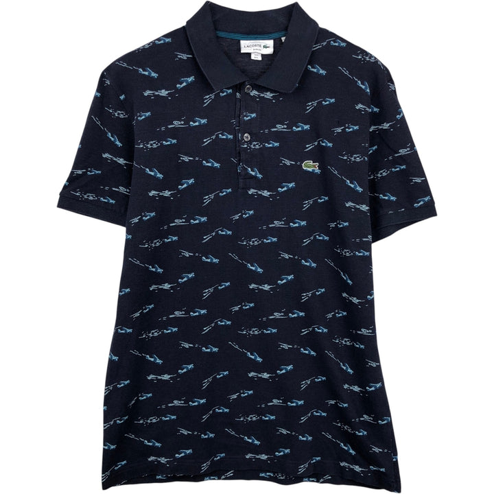 Lacoste SLIM FIT all-over print short-sleeved polo shirt, men's size L (approx.) unclear navy blue type Vintage Second Hand