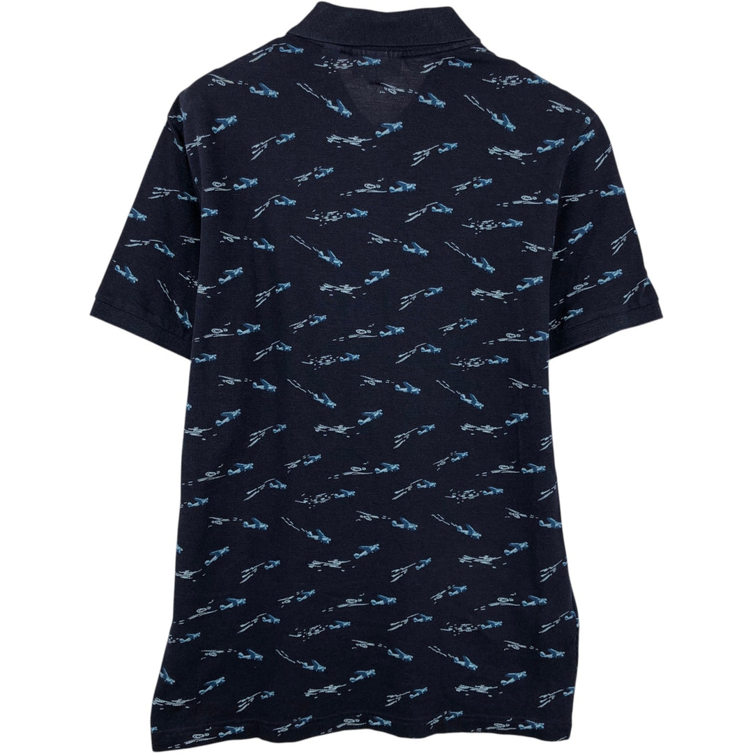 Lacoste SLIM FIT all-over print short-sleeved polo shirt, men's size L (approx.) unclear navy blue type Vintage Second Hand