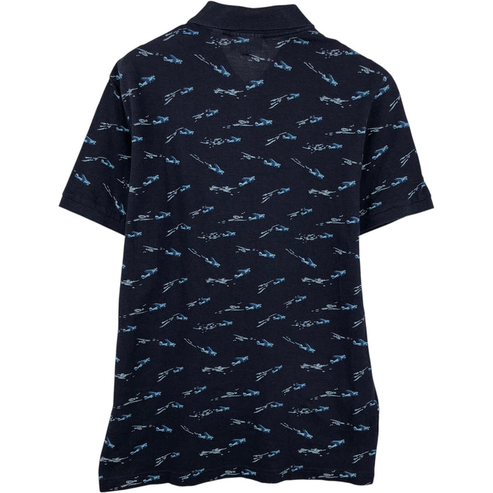 Lacoste SLIM FIT all-over print short-sleeved polo shirt, men's size L (approx.) unclear navy blue type Vintage Second Hand