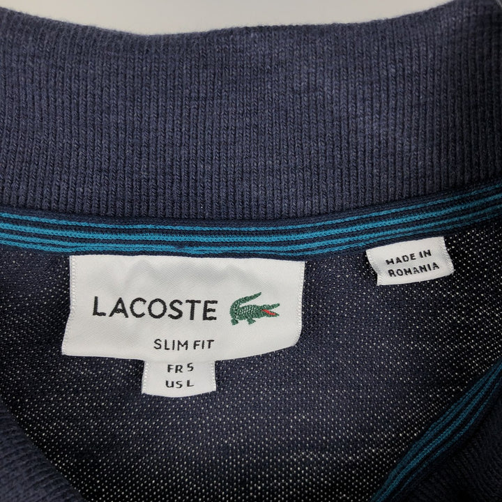 Lacoste SLIM FIT all-over print short-sleeved polo shirt, men's size L (approx.) unclear navy blue type Vintage Second Hand