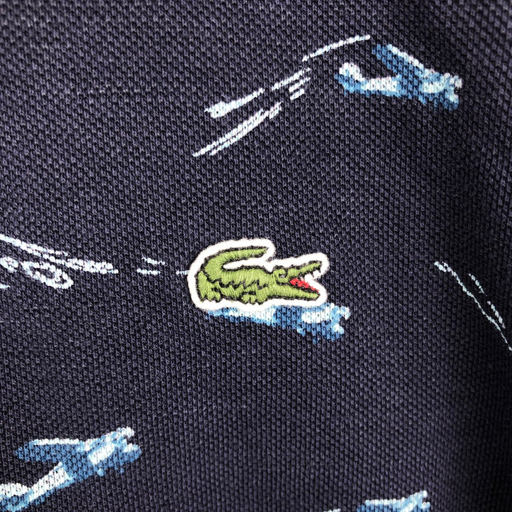 Lacoste SLIM FIT all-over print short-sleeved polo shirt, men's size L (approx.) unclear navy blue type Vintage Second Hand
