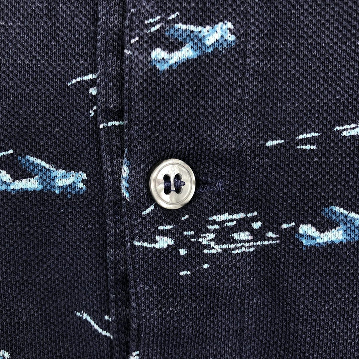 Lacoste SLIM FIT all-over print short-sleeved polo shirt, men's size L (approx.) unclear navy blue type Vintage Second Hand