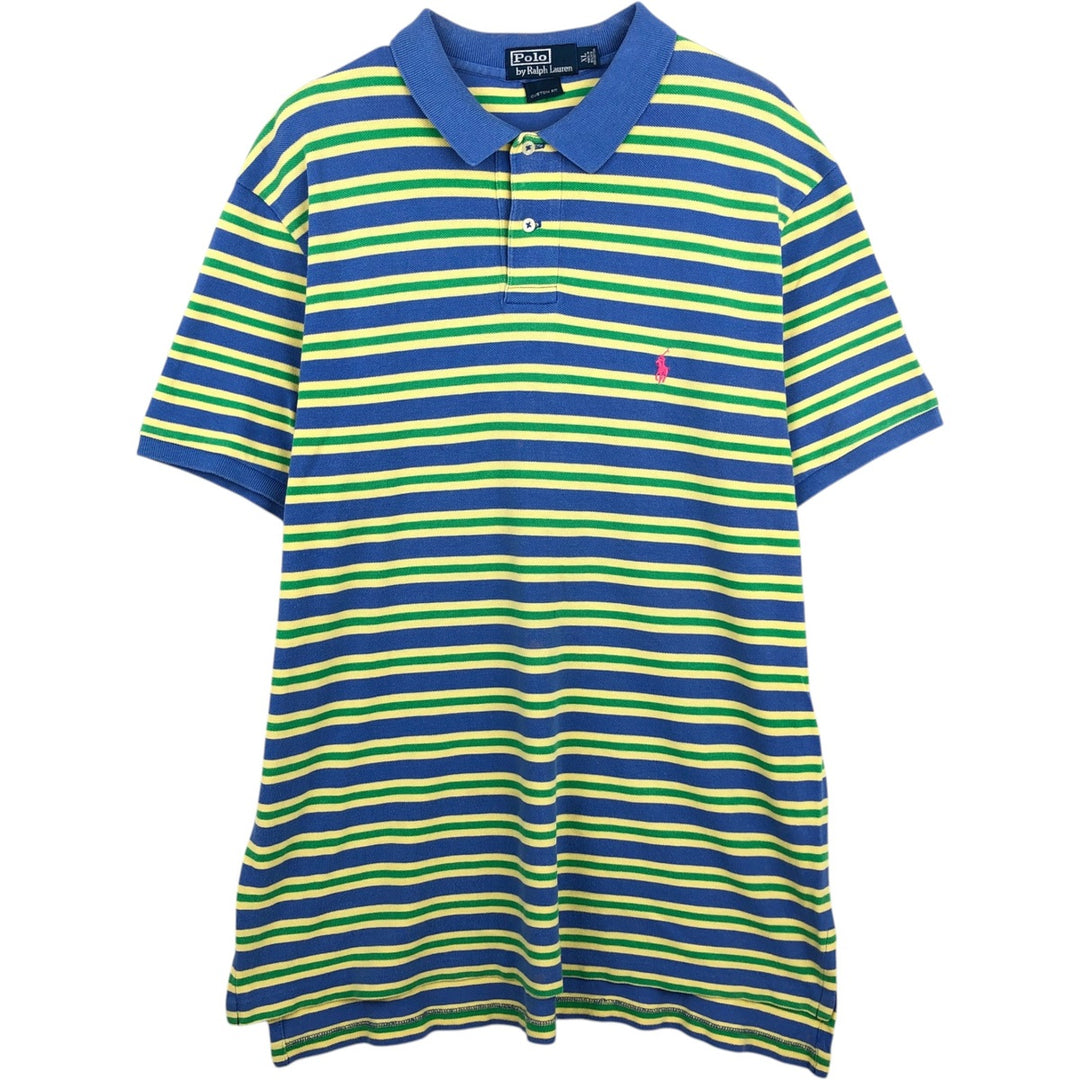 Ralph Lauren POLO by Ralph Lauren CUSTOM FIT short sleeve striped polo shirt men's XL size cotton blue type Vintage Second Hand