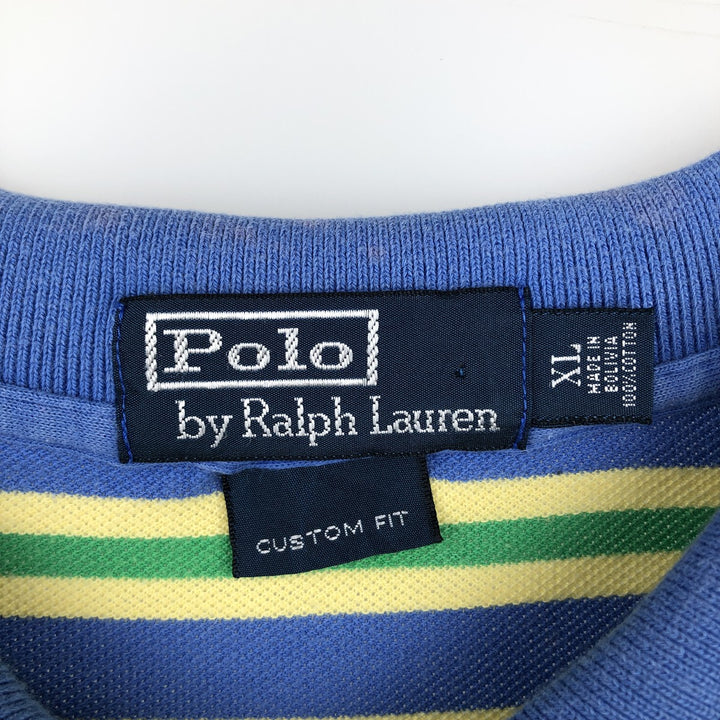 Ralph Lauren POLO by Ralph Lauren CUSTOM FIT short sleeve striped polo shirt men's XL size cotton blue type Vintage Second Hand