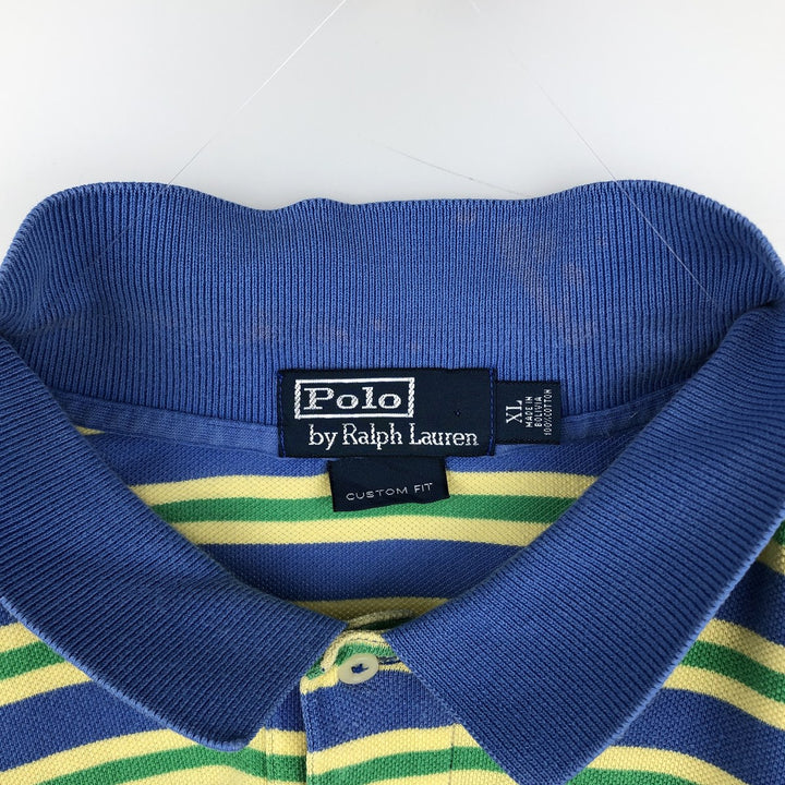 Ralph Lauren POLO by Ralph Lauren CUSTOM FIT short sleeve striped polo shirt men's XL size cotton blue type Vintage Second Hand