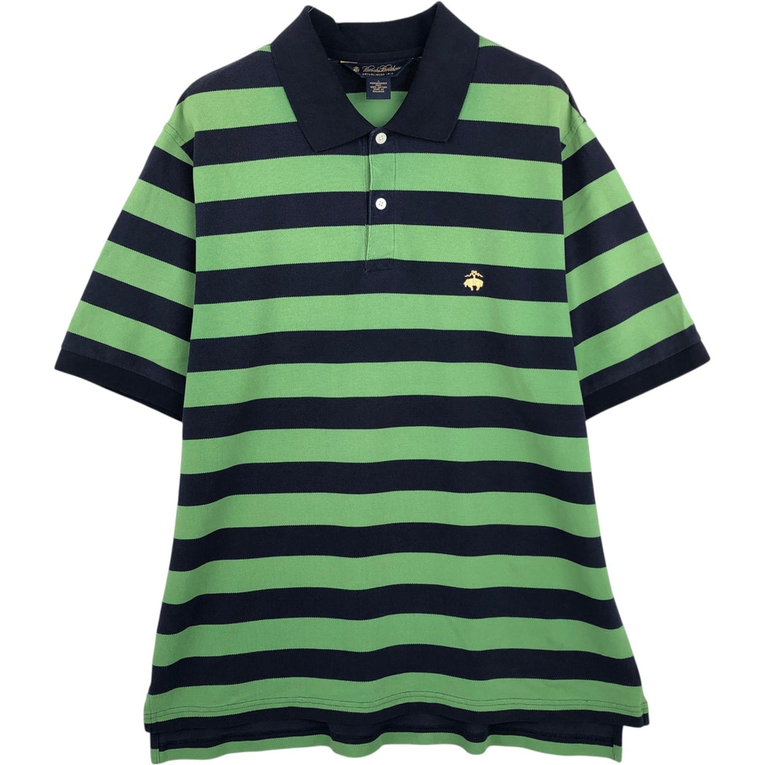 Brooks Brothers ESTABLISHED 1818 Short-Sleeve Striped Polo Shirt, Men's Size L (approx.) cotton green type Vintage Second Hand