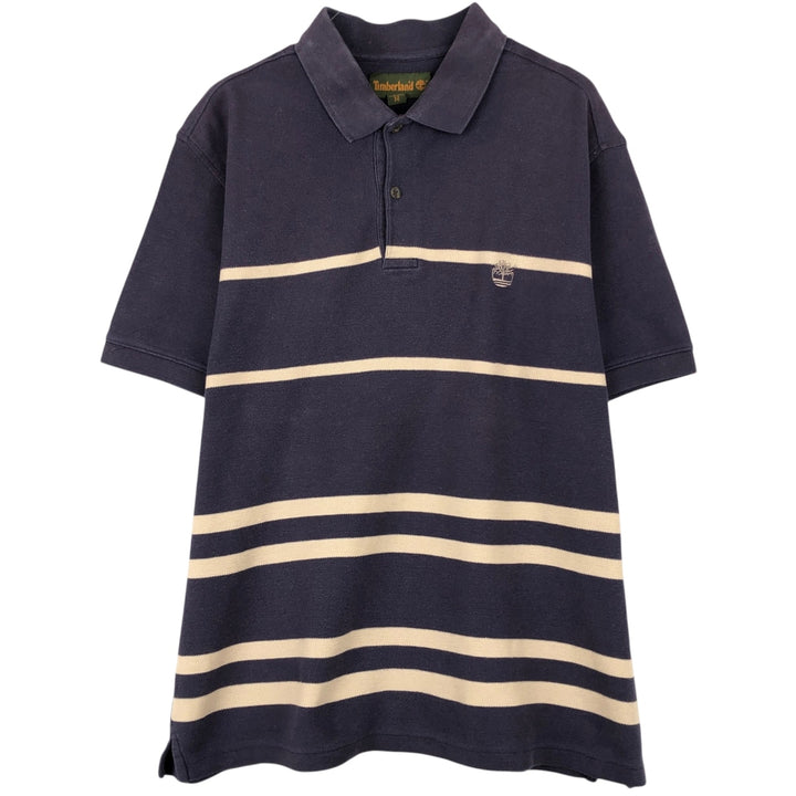 90s-00'S Timberland Striped Short-Sleeve Polo Shirt, Men's Size M (Equivalent), Vintage cotton navy blue type Vintage Second Hand