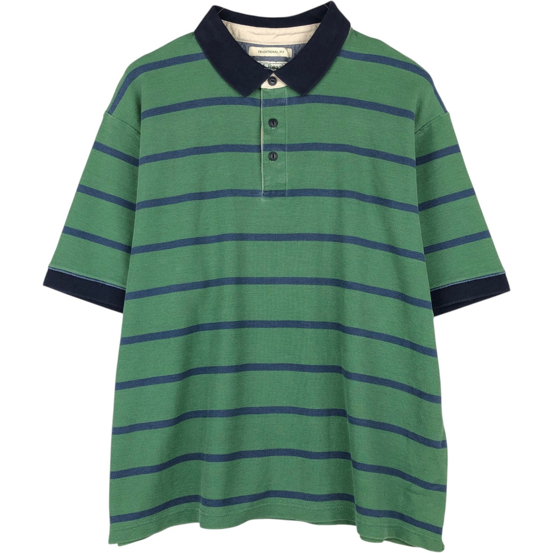 90'S LLBean Short-Sleeve Striped Polo Shirt, Men's Size XL (Equivalent), Vintage cotton green type Vintage Second Hand