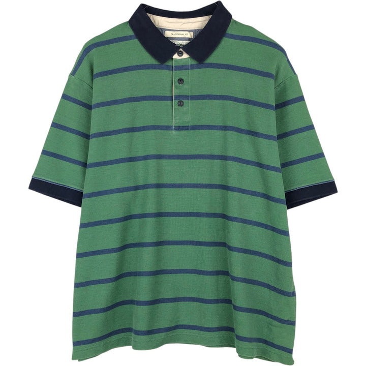 90'S LLBean Short-Sleeve Striped Polo Shirt, Men's Size XL (Equivalent), Vintage cotton green type Vintage Second Hand