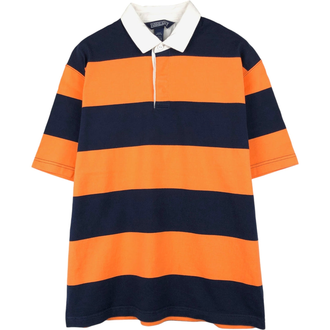 90'S Lands' End Striped Pattern Short-Sleeve Rugby Shirt, Men's Size L (Equivalent), Vintage cotton orange type Vintage Second Hand