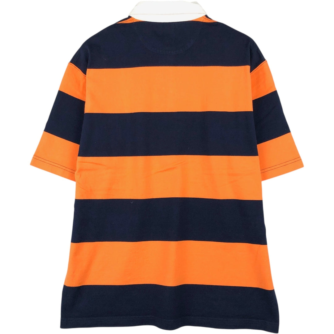 90'S Lands' End Striped Pattern Short-Sleeve Rugby Shirt, Men's Size L (Equivalent), Vintage cotton orange type Vintage Second Hand