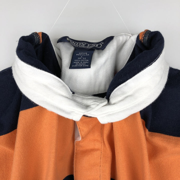 90'S Lands' End Striped Pattern Short-Sleeve Rugby Shirt, Men's Size L (Equivalent), Vintage cotton orange type Vintage Second Hand
