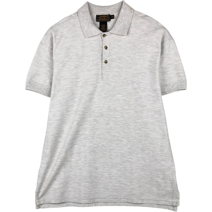 80s-90'S Eddie Bauer Herringbone Short-Sleeve Polo Shirt, Made in Canada, Men's Size M (approx.), Vintage cotton white type Vintage Second Hand