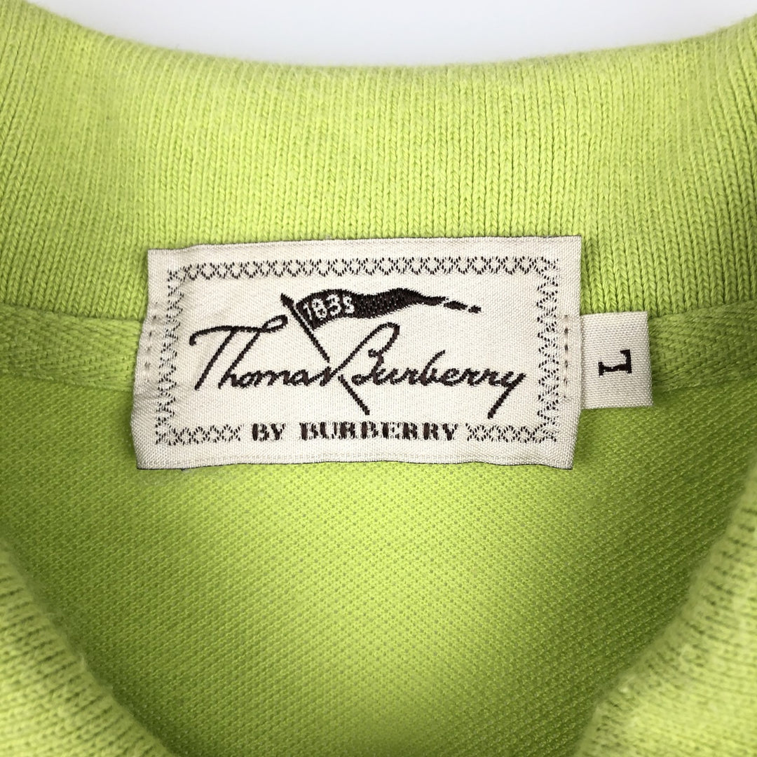 Burberry's THOMAS BURBERRY short-sleeved polo shirt, men's size L (approx.) unclear green type yellow green Vintage Second Hand