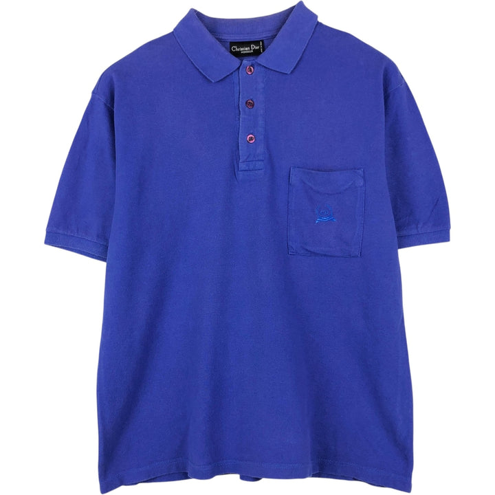 Christian Dior MONSIEUR Short-Sleeve Polo Shirt, Men's Size XL (approx.) cotton Purple type blue-purple Vintage Second Hand