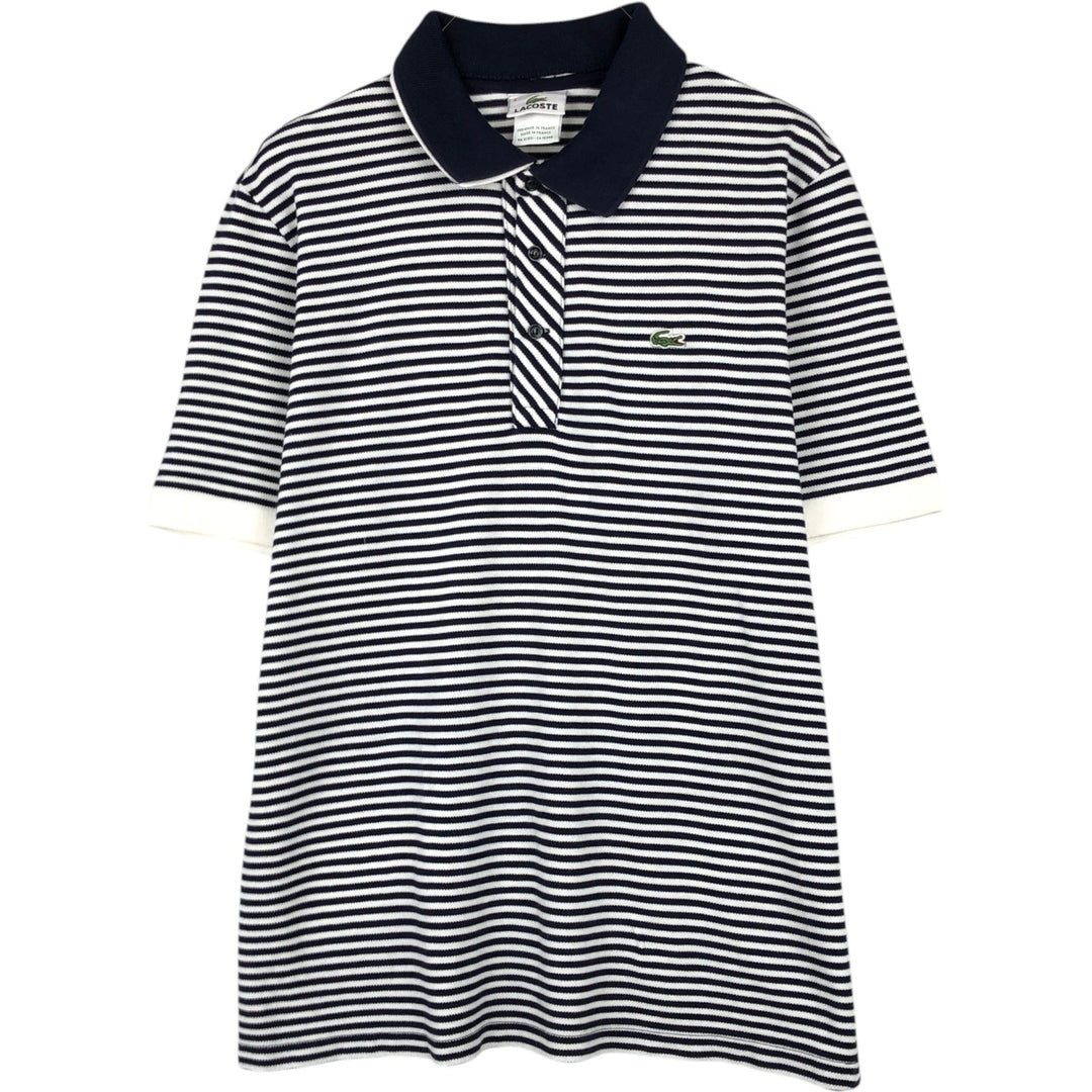 Lacoste (LACOSTE) French design short-sleeved striped polo shirt, size 4 (equivalent to men's M). cotton navy blue type Vintage Second Hand