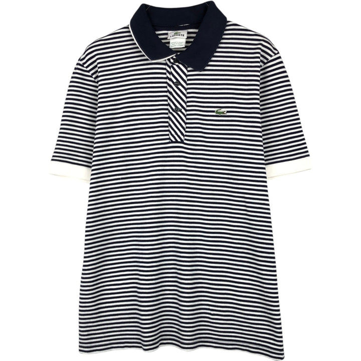 Lacoste (LACOSTE) French design short-sleeved striped polo shirt, size 4 (equivalent to men's M). cotton navy blue type Vintage Second Hand