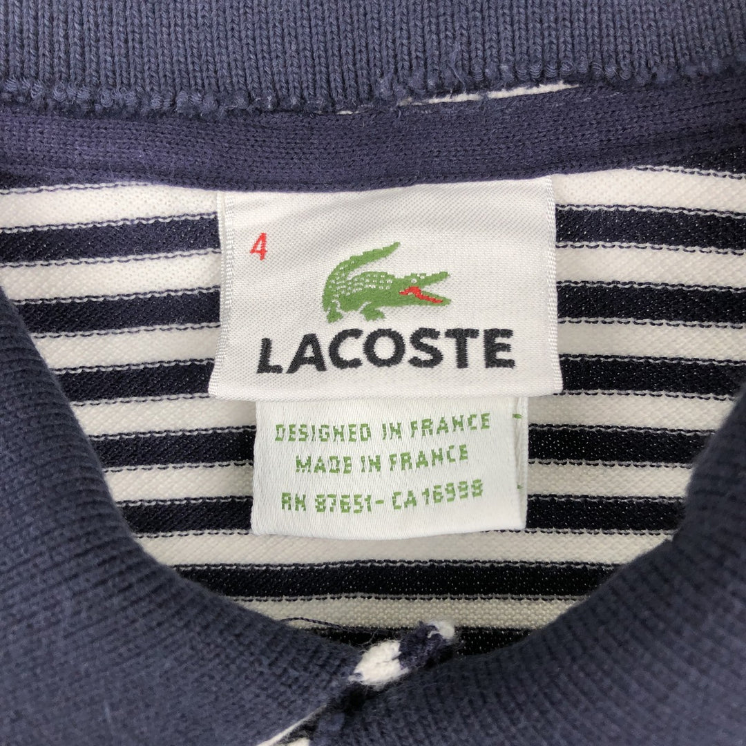 Lacoste (LACOSTE) French design short-sleeved striped polo shirt, size 4 (equivalent to men's M). cotton navy blue type Vintage Second Hand