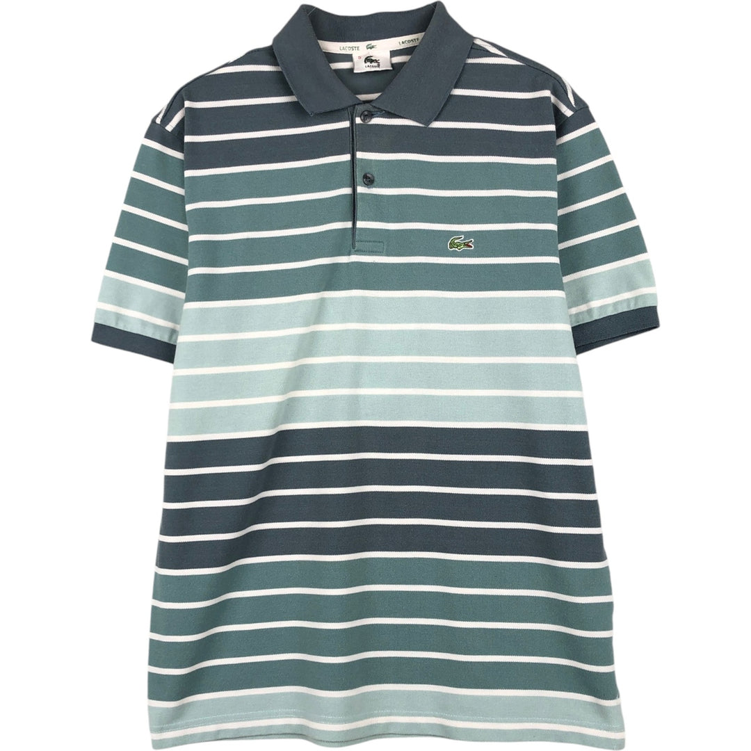Lacoste French-designed short-sleeved striped polo shirt, size 5, men's size L cotton Khaki type sage green Vintage Second Hand