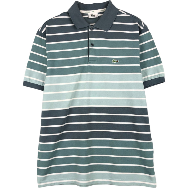 Lacoste French-designed short-sleeved striped polo shirt, size 5, men's size L cotton Khaki type sage green Vintage Second Hand