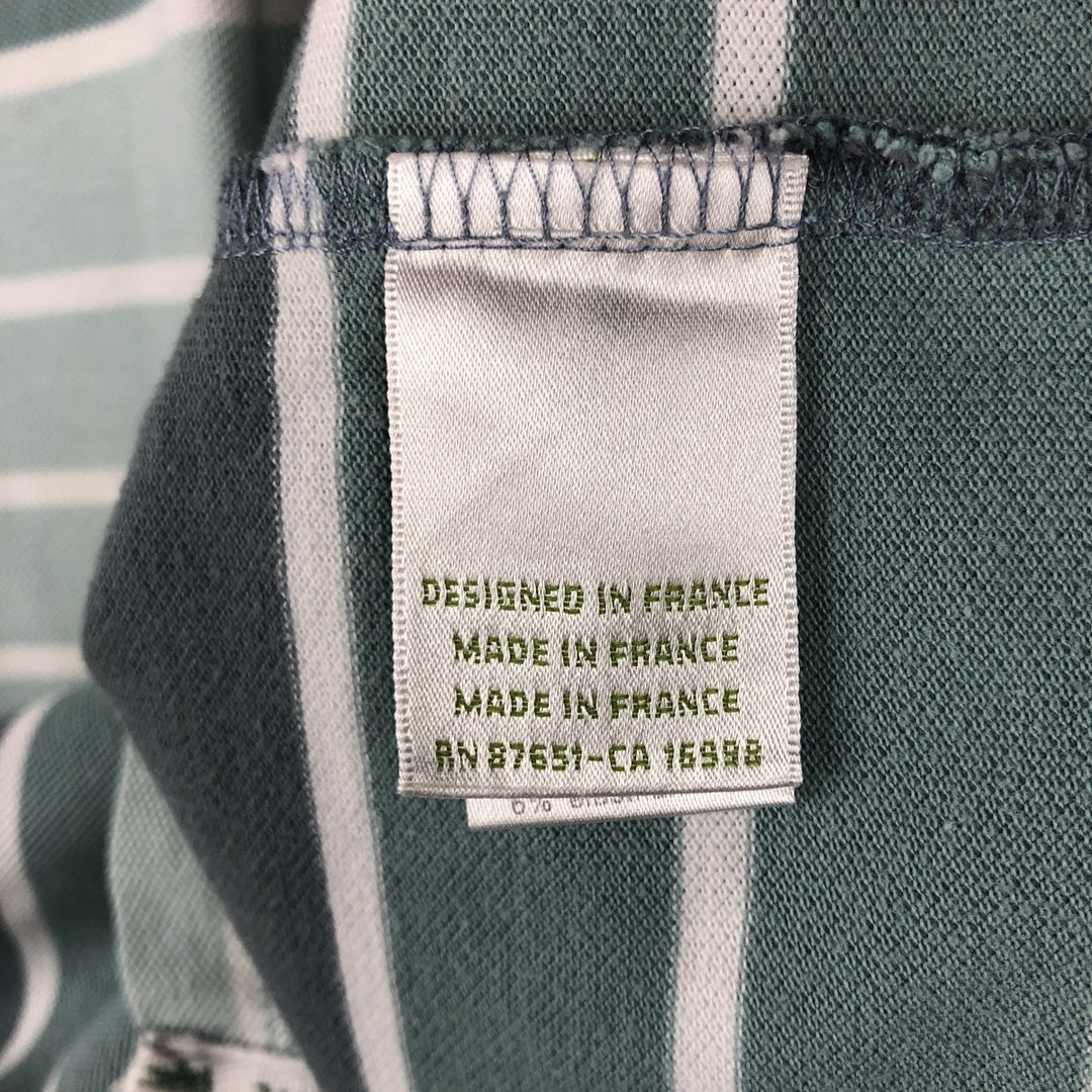 Lacoste French-designed short-sleeved striped polo shirt, size 5, men's size L cotton Khaki type sage green Vintage Second Hand