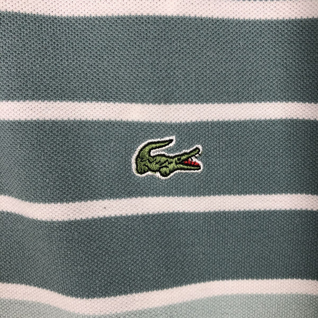 Lacoste French-designed short-sleeved striped polo shirt, size 5, men's size L cotton Khaki type sage green Vintage Second Hand